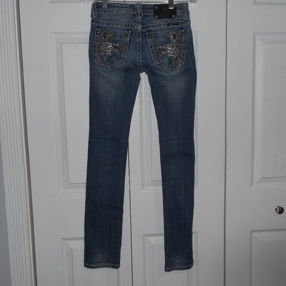 Miss Me 25 Straight Skinny Jeans Heavily Embellished Low Rise - Picture 5 of 12